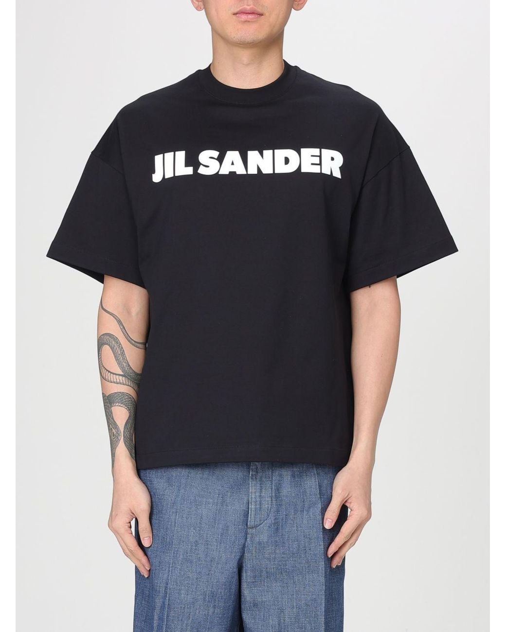 Jil Sander Black Cotton T-Shirt With Logo for men