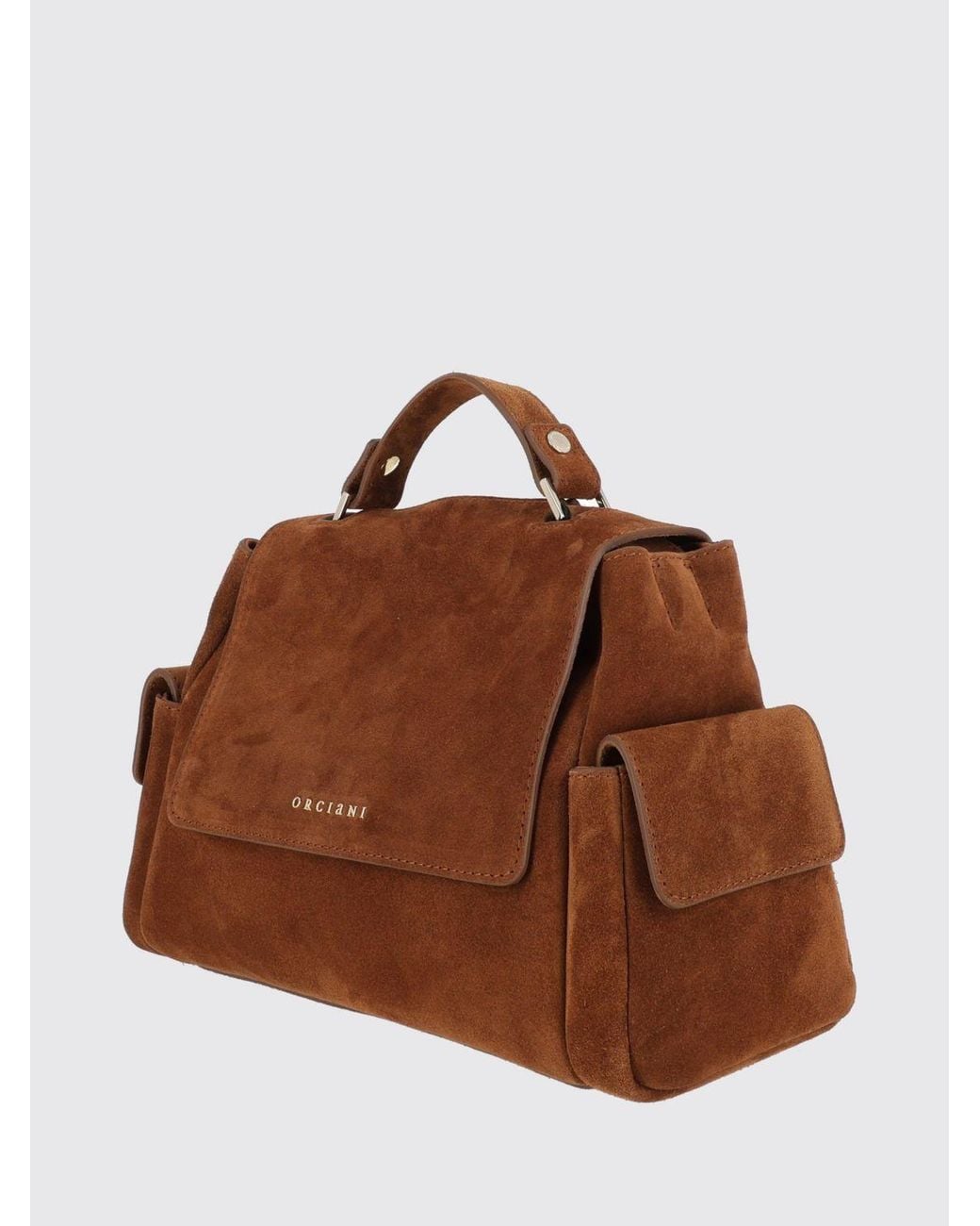 Orciani Brown Sveva Suede Calfskin Handbag With Flap Closure