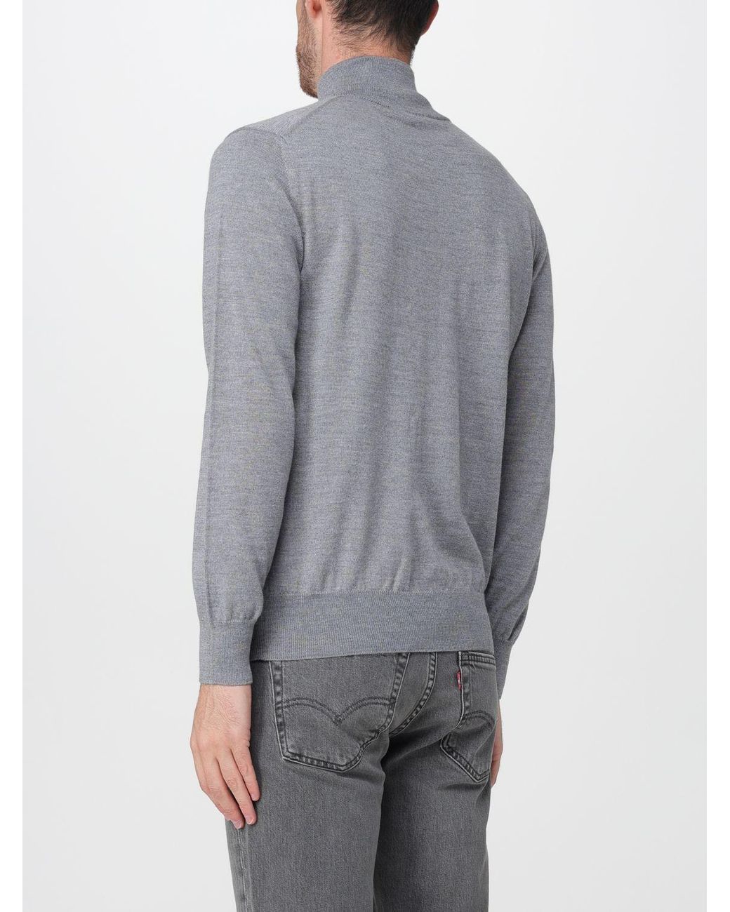 Brooksfield Gray Half-Zip Wool Turtleneck Jumper With High Neck for men