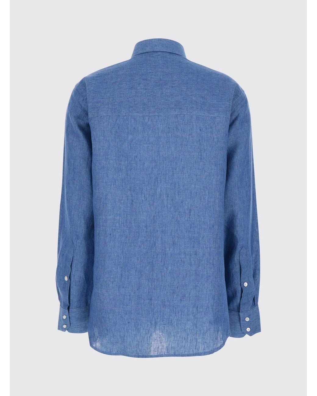 Rohe Blue Long-Sleeved Linen Shirt With Classic Collar And Curved Hem