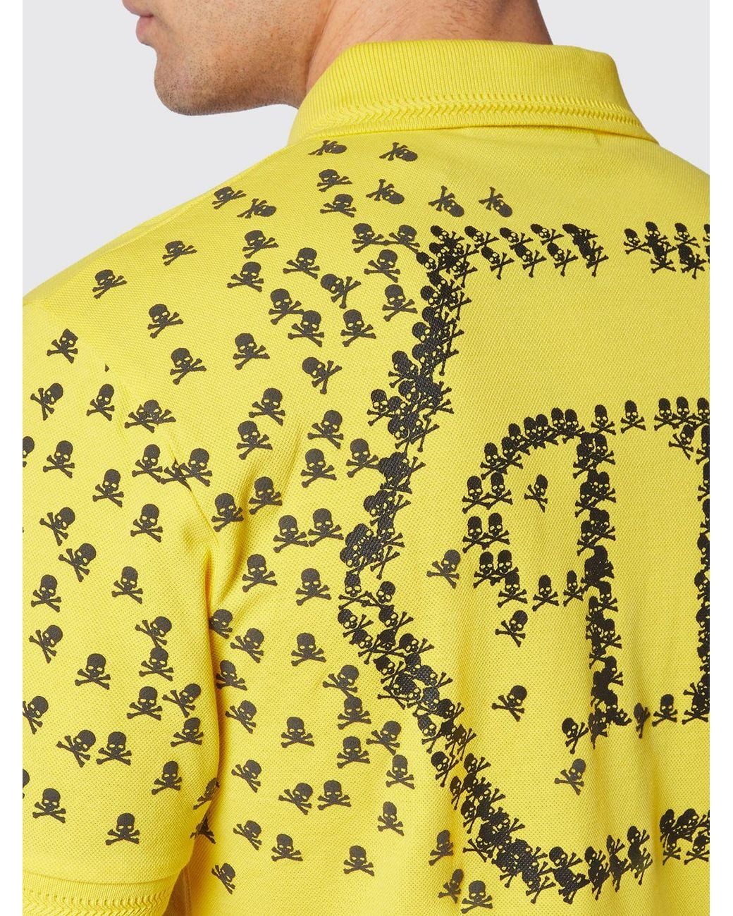 Philipp Plein Yellow Cotton Polo Shirt With Skull Monogram Print And Hexagon Logo for men