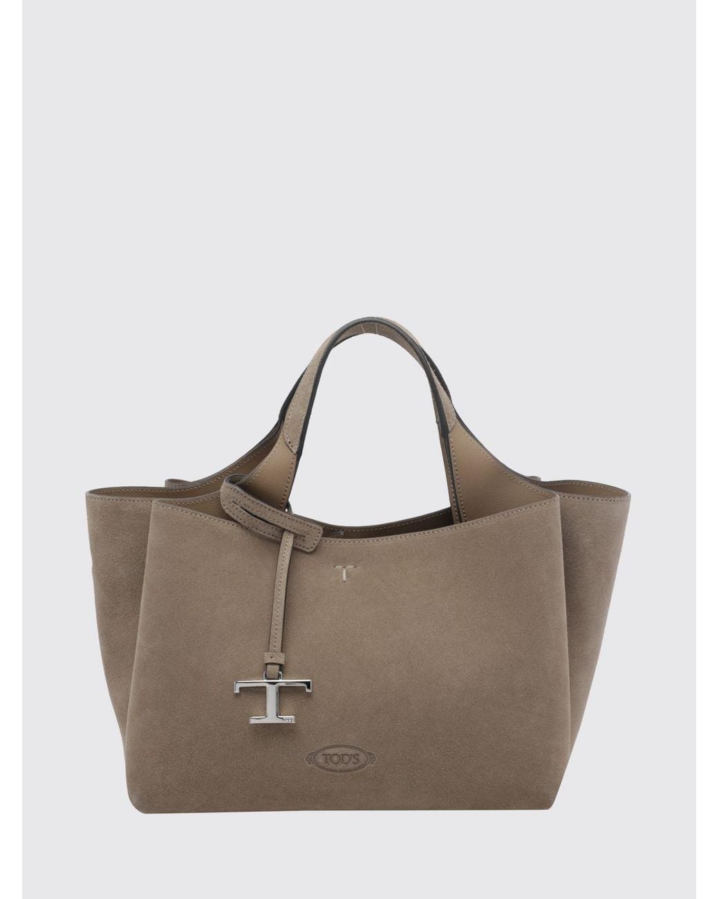 Tod's Brown Suede Calf Leather Handbag With Removable Shoulder Strap And Logo Charm