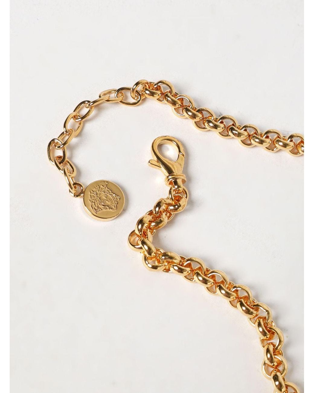 Versace Natural Medusa-Tone Brass Necklace With Rhinestones And Adjustable Closure