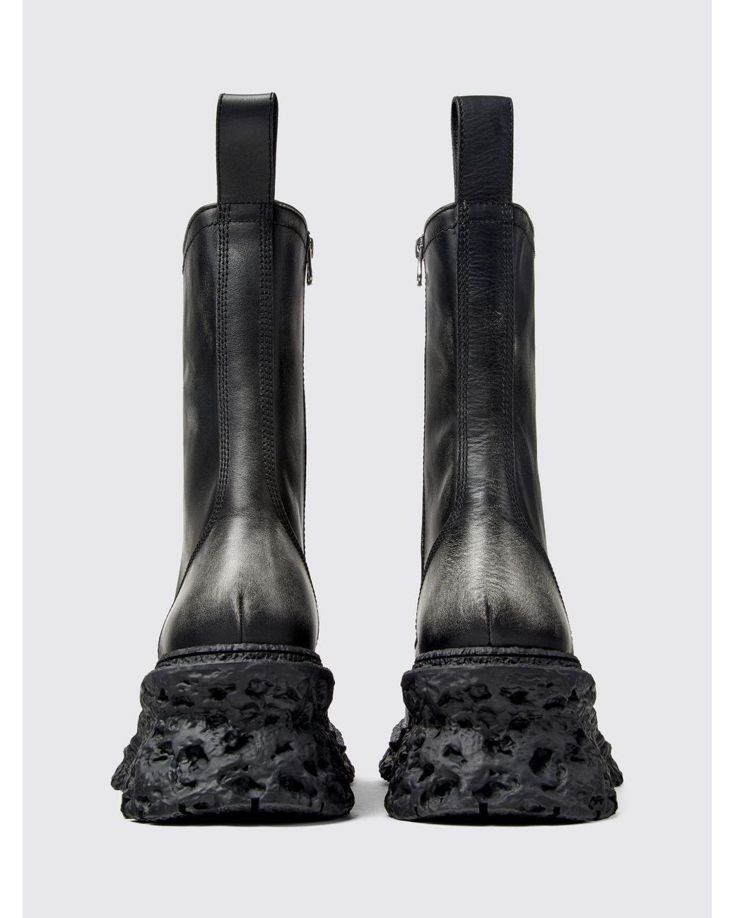 CAMPERLAB Black Terroso Aged-Effect Leather Combat Boots With A Side Zip for men