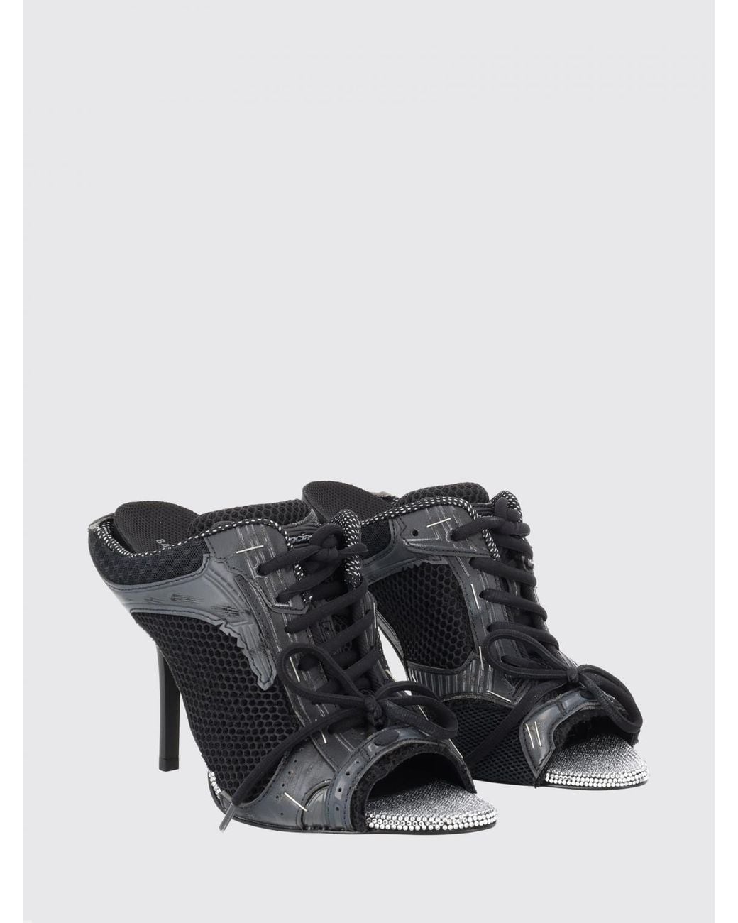 Balenciaga Black Stapler Mesh Mules With Mid Stiletto Heel