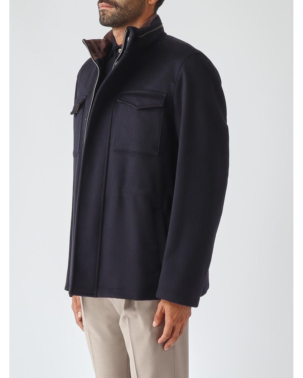 Herno Blue Virgin Wool And Cashmere Shirt Jacket With Detachable Hood for men