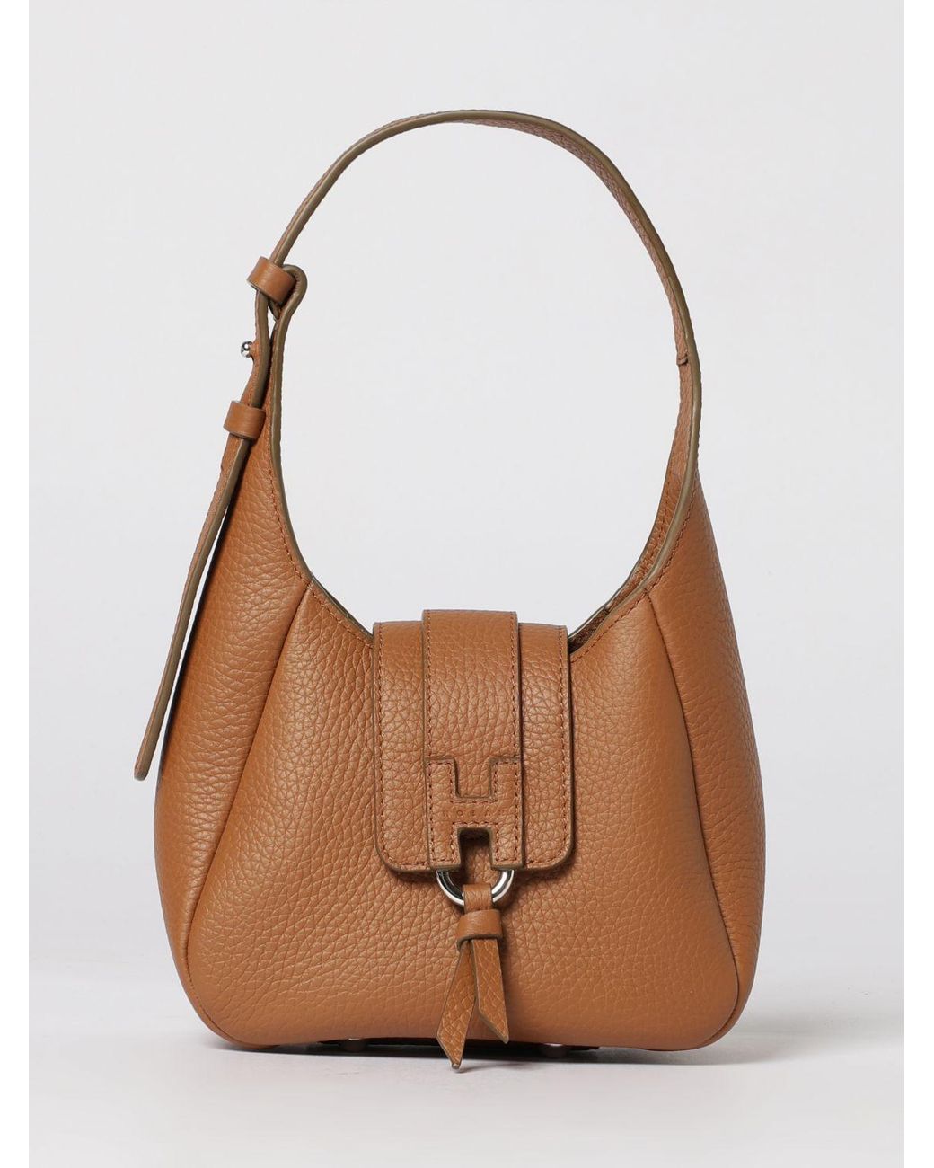 Hogan Brown Grained Calf Leather Shoulder Bag
