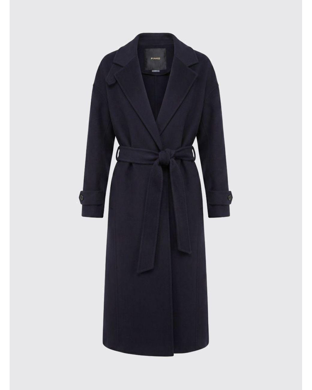 Pinko Blue Long Wool Robe Coat With A Belt And Lapel Collar