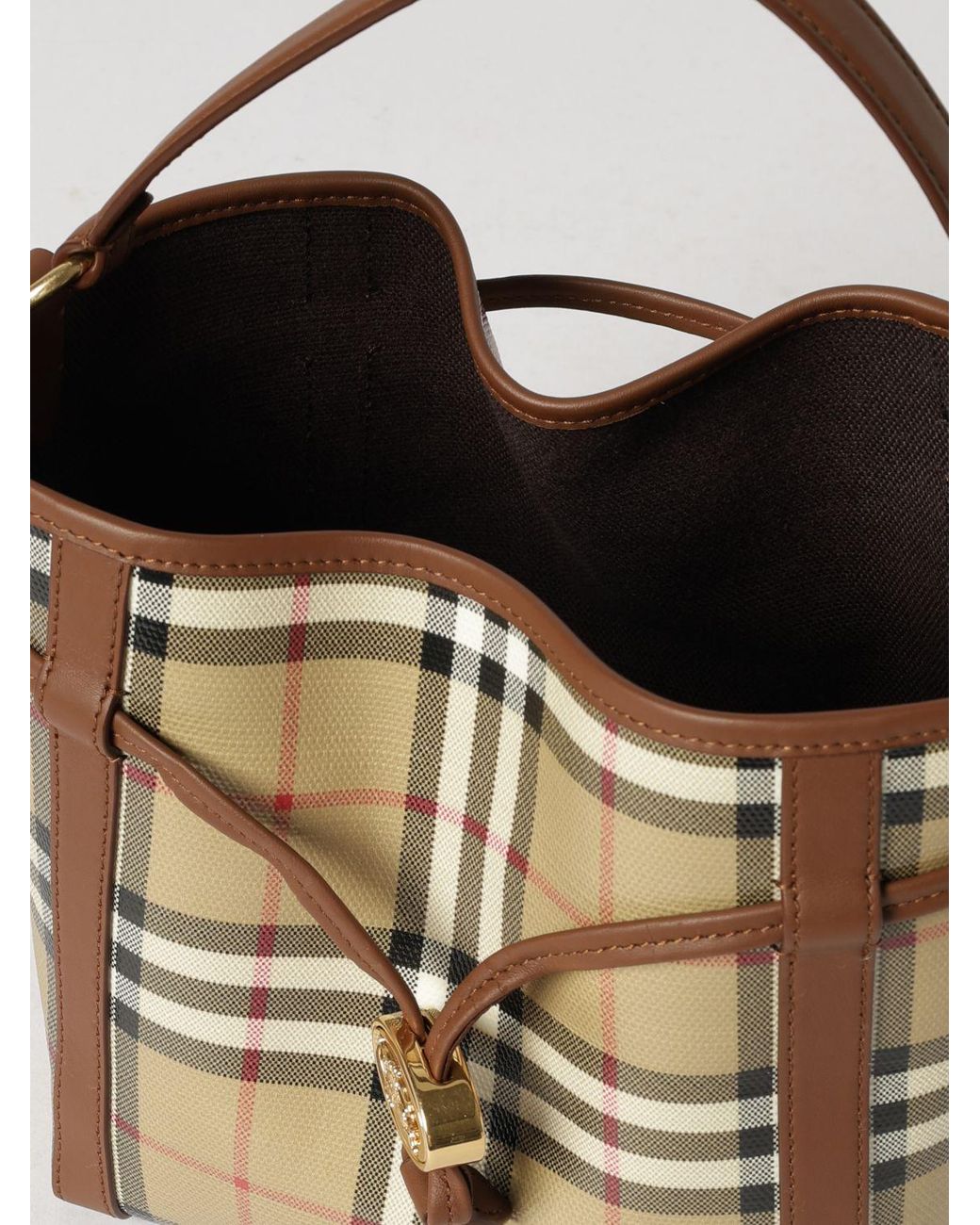 Burberry Natural Mini Vintage Check Canvas Bucket Bag With Ekd Logo