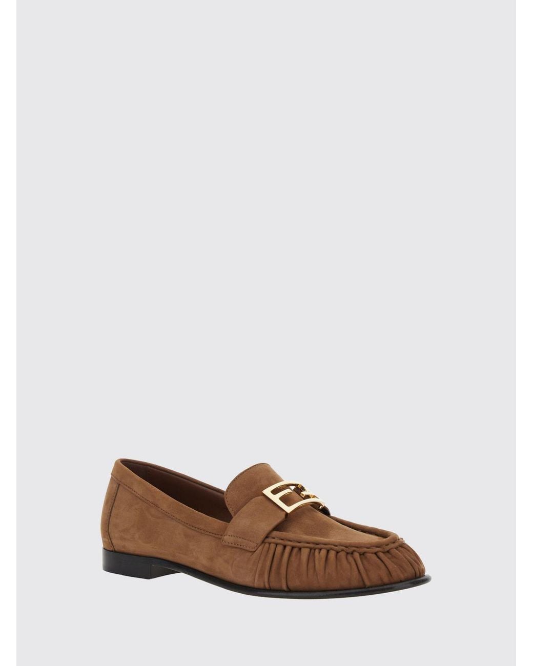 Fendi Brown Baguette Leather Penny Loafers With Ff Monogram Buckle