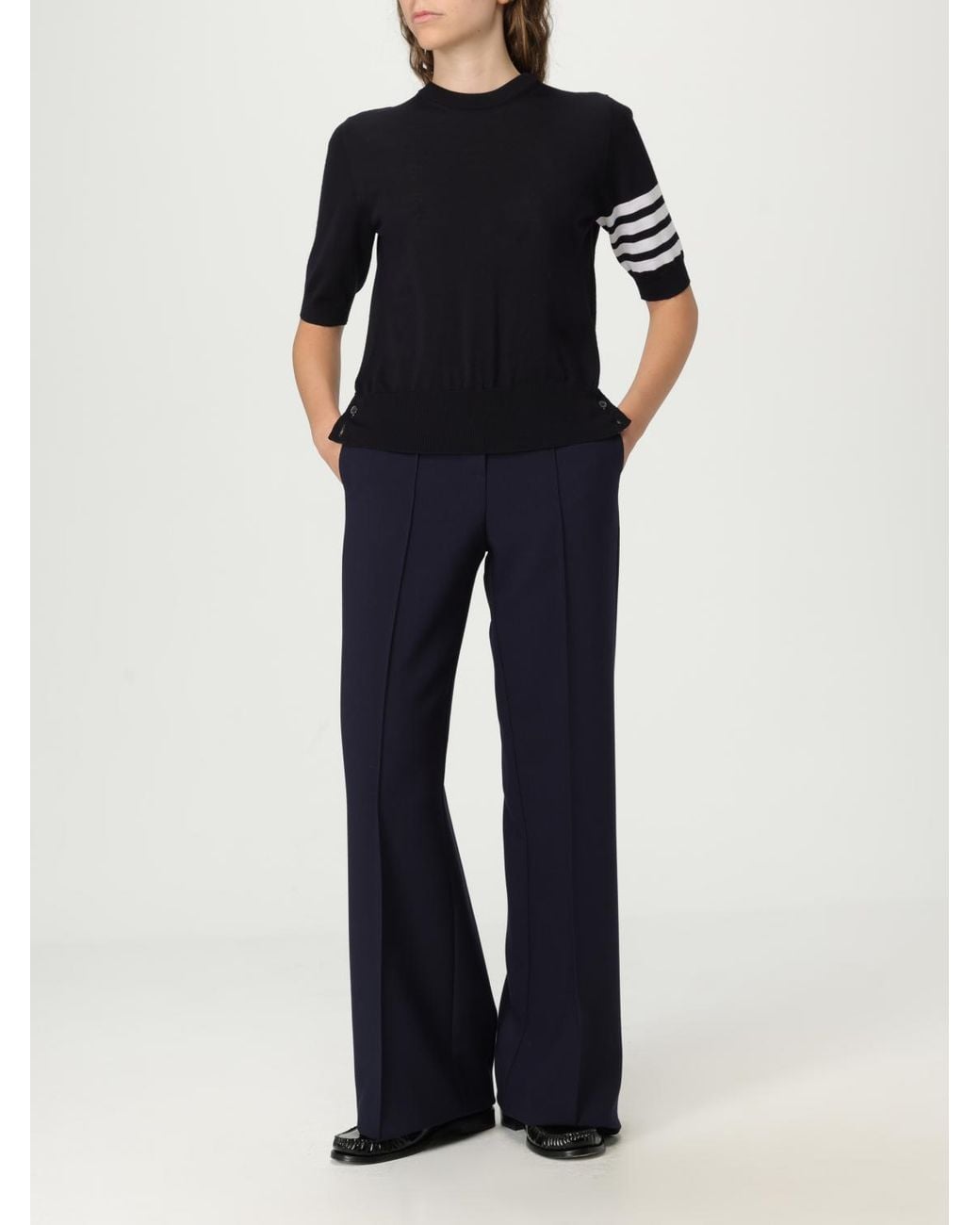 Thom Browne Black Wool Crewneck Sweater With 4-Bar Stripe