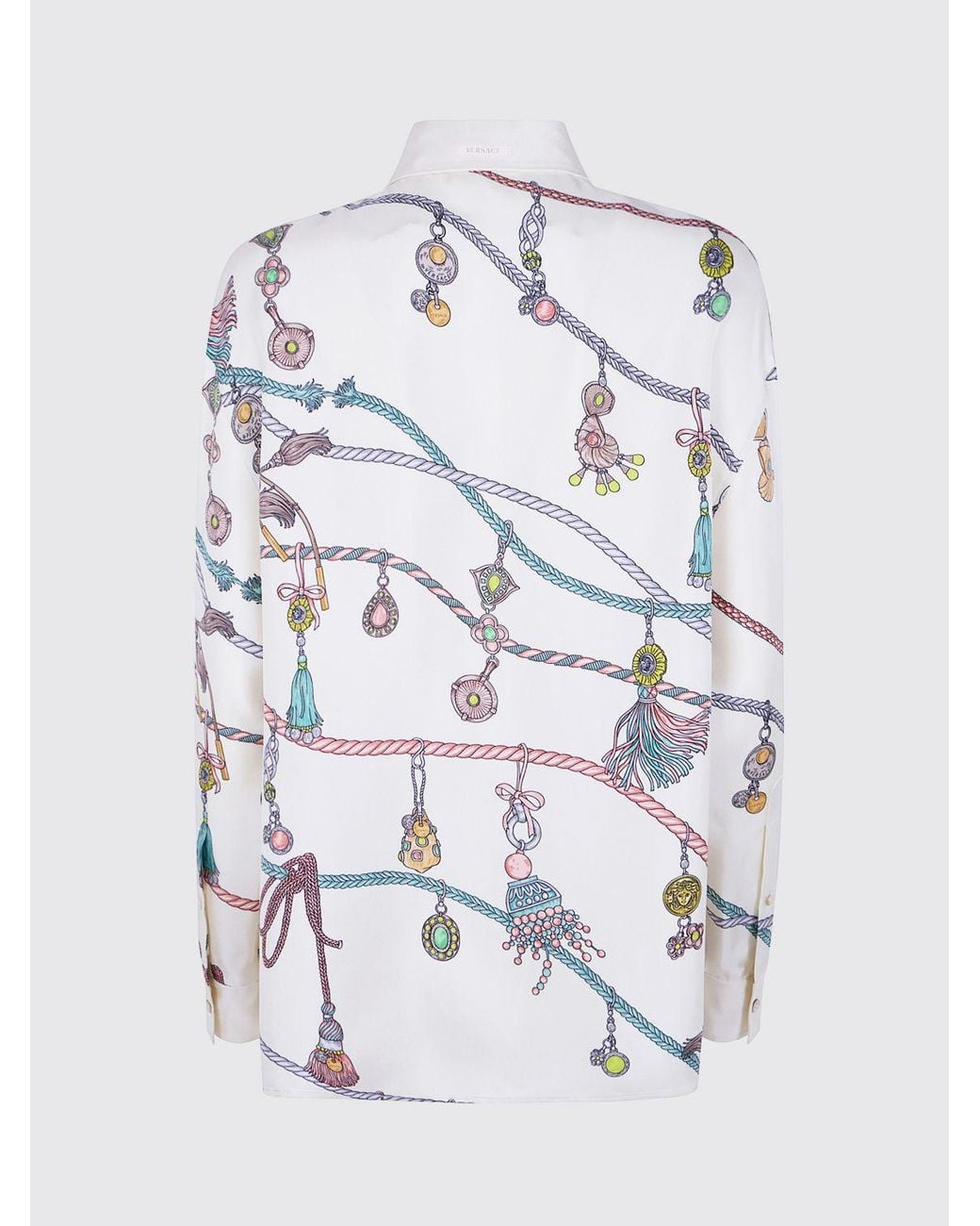 Camisa De Manga Larga En Pura Seda Con Estampado Gráfico Versace de color Green