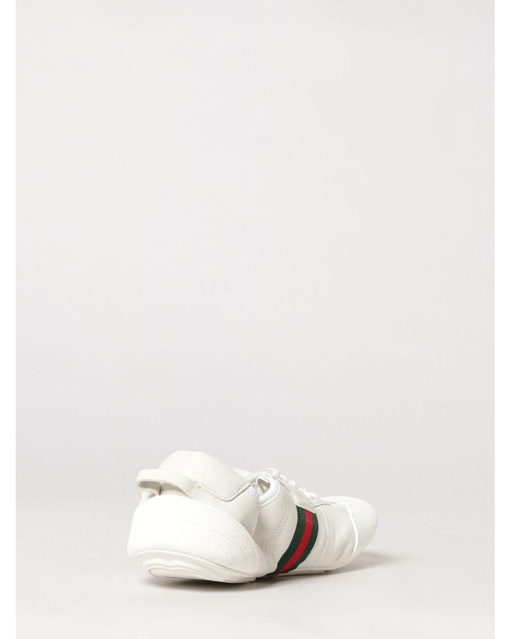 Gucci White Flex Low-Top Leather Sneakers With Iconic Web Detail