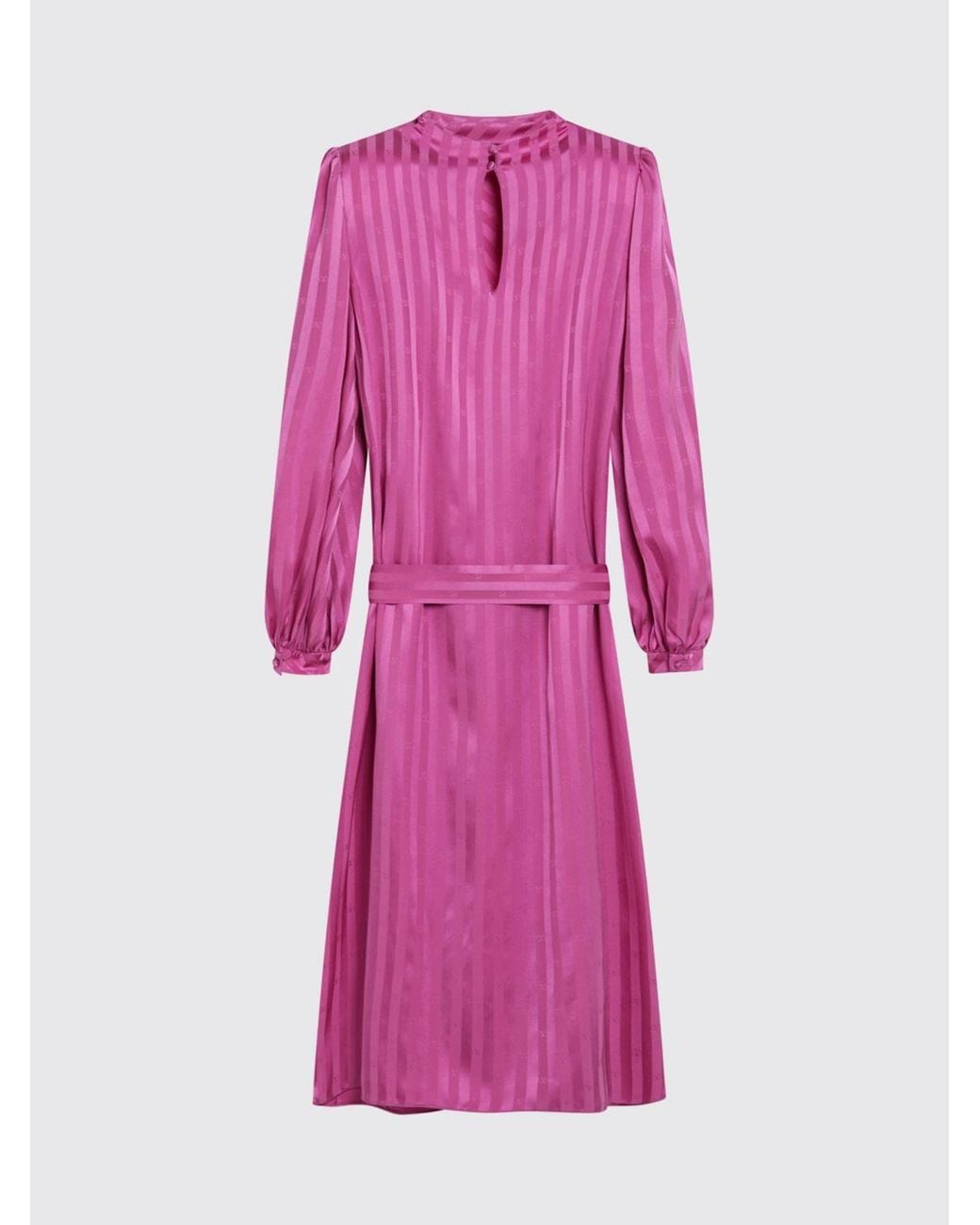 Valentino Garavani Pink Striped Silk High-Neck Sheath Midi Dress With Sash Belt