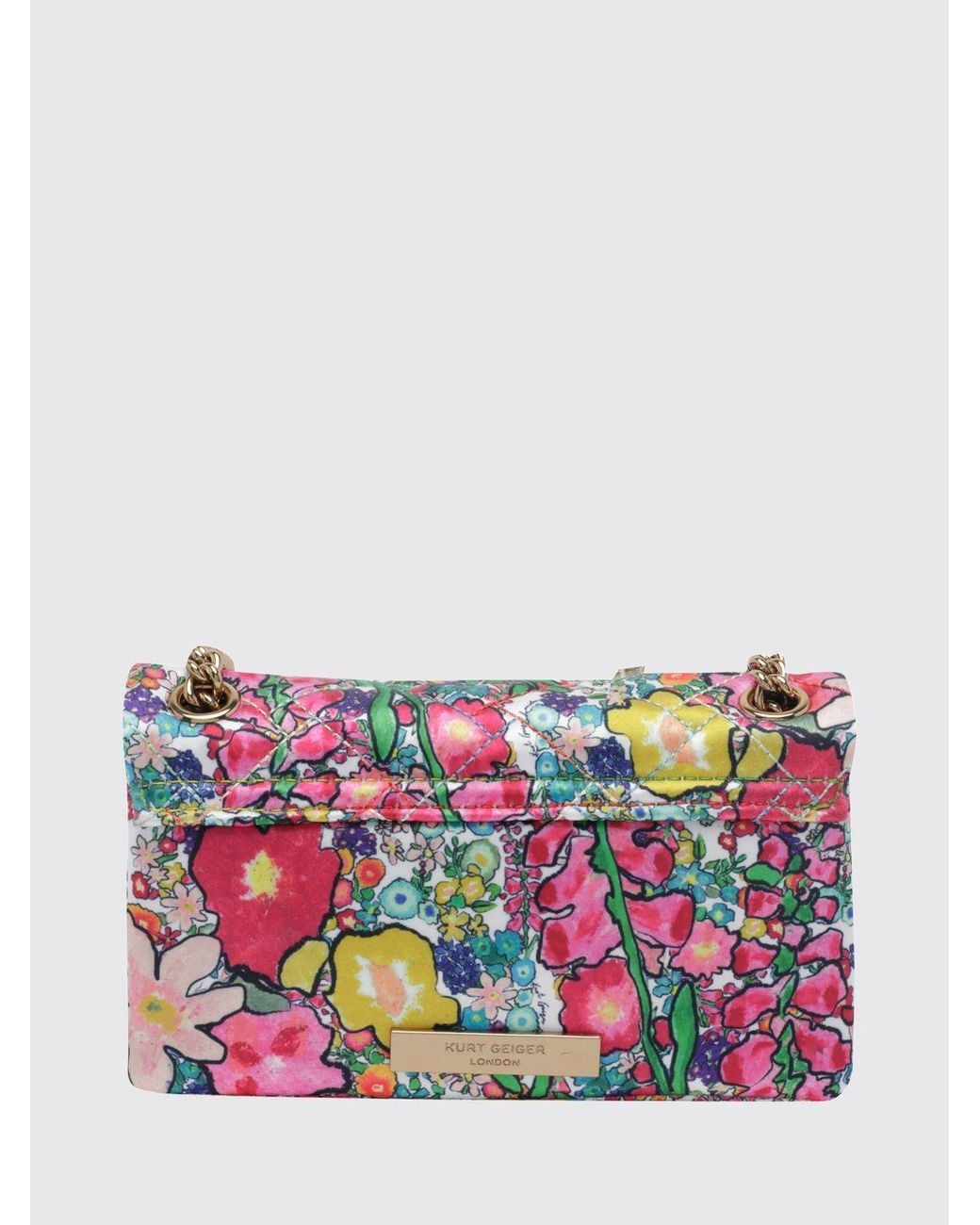 Kurt Geiger White Quilted Kensington Mini Bag With Floral Print And Rhinestone Logo