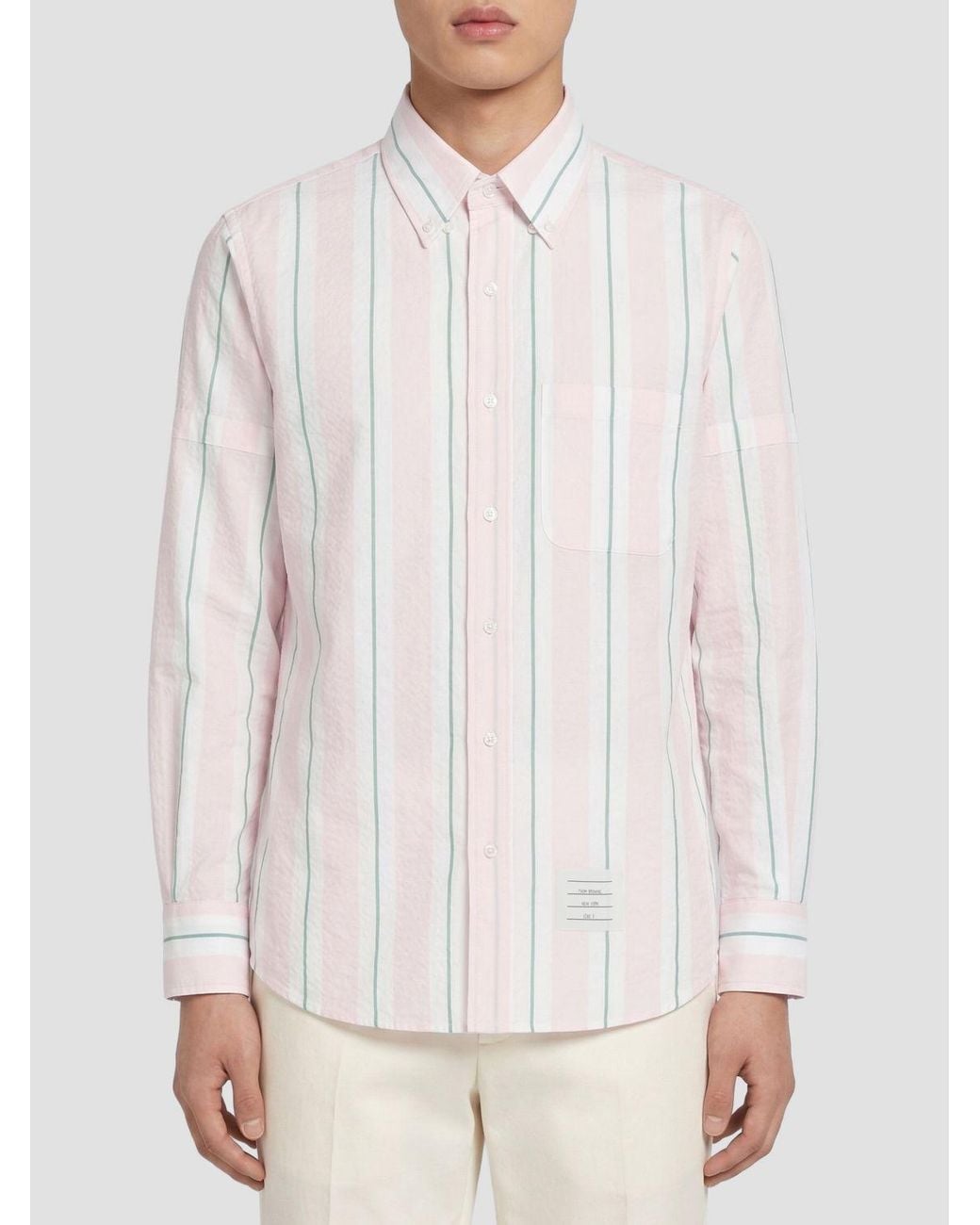 Thom Browne White Striped Cotton Casual Shirt for men