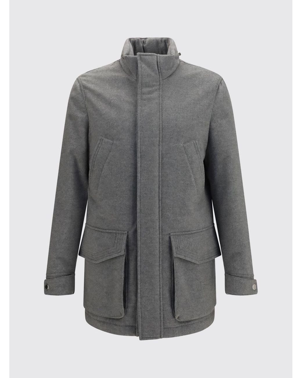 Brunello Cucinelli Gray Single-Breasted Short Coat for men