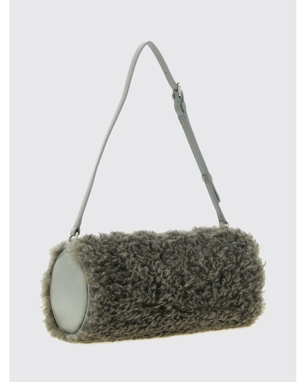 Stella McCartney Gray Cylindrical Shearling Shoulder Bag With Adjustable Handle