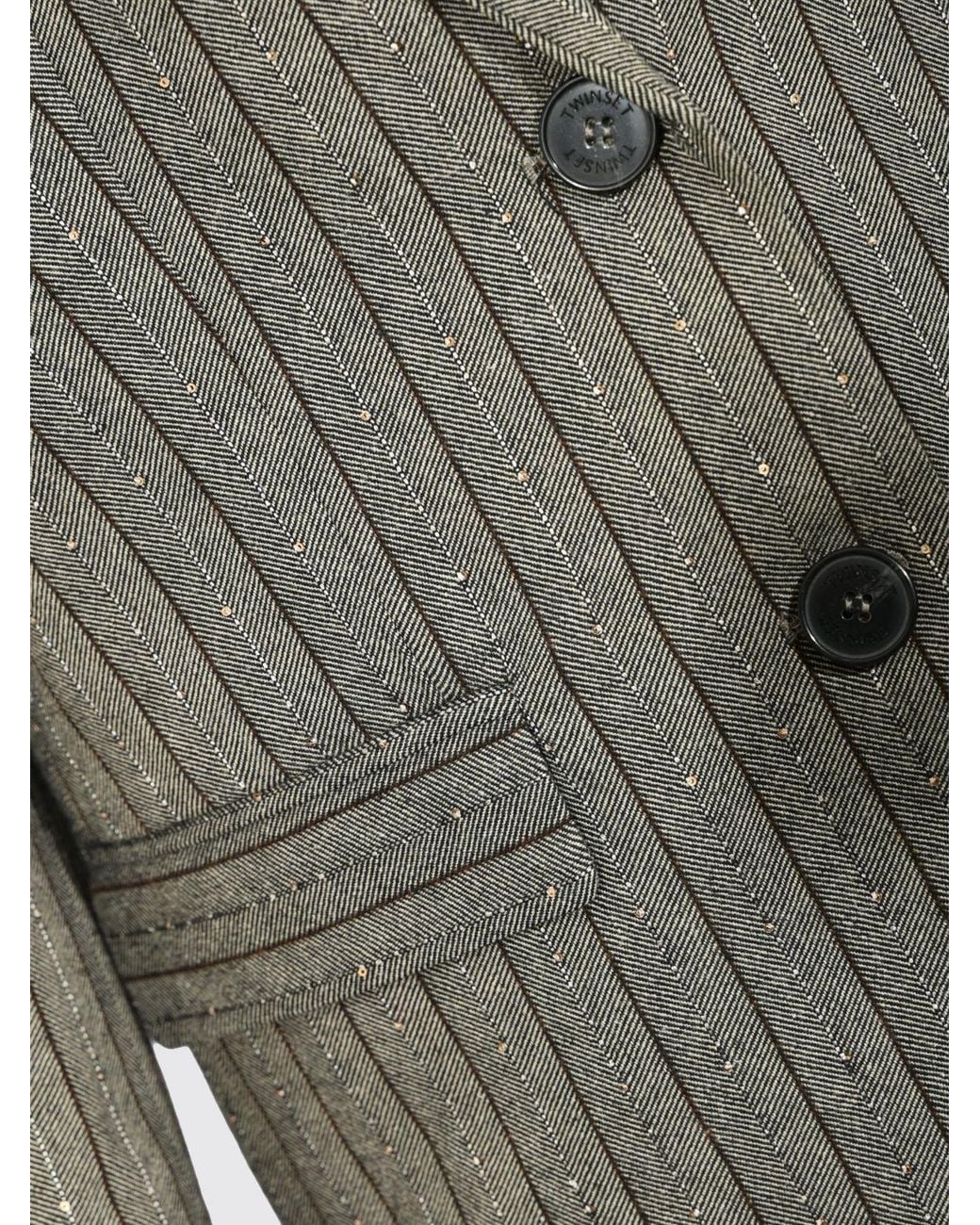 Twinset Gray Pinstriped Cropped Blazer