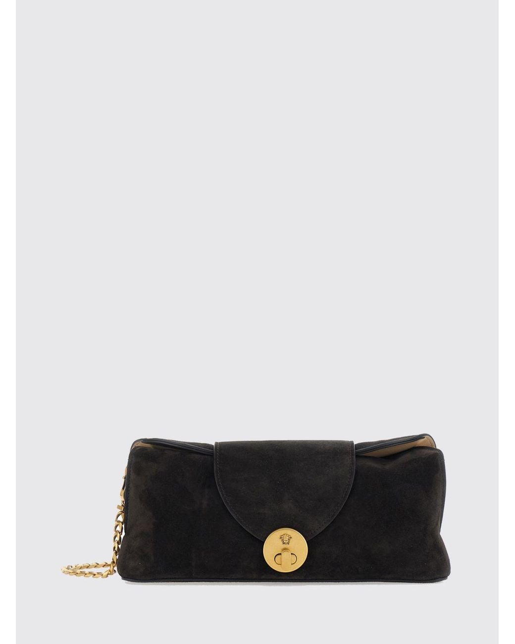 Versace White Vivian Suede Shoulder Bag With Medusa Logo