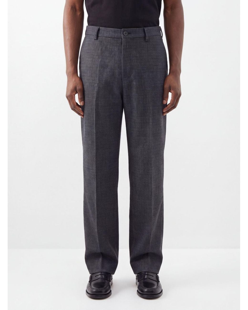 Ziggy Chen Black Wide-Leg Check Virgin Wool Trousers for men