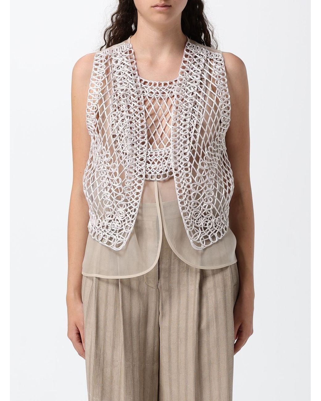 Emporio Armani Multicolor Crochet Tailored Vest With Square Neckline And Asymmetrical Hem