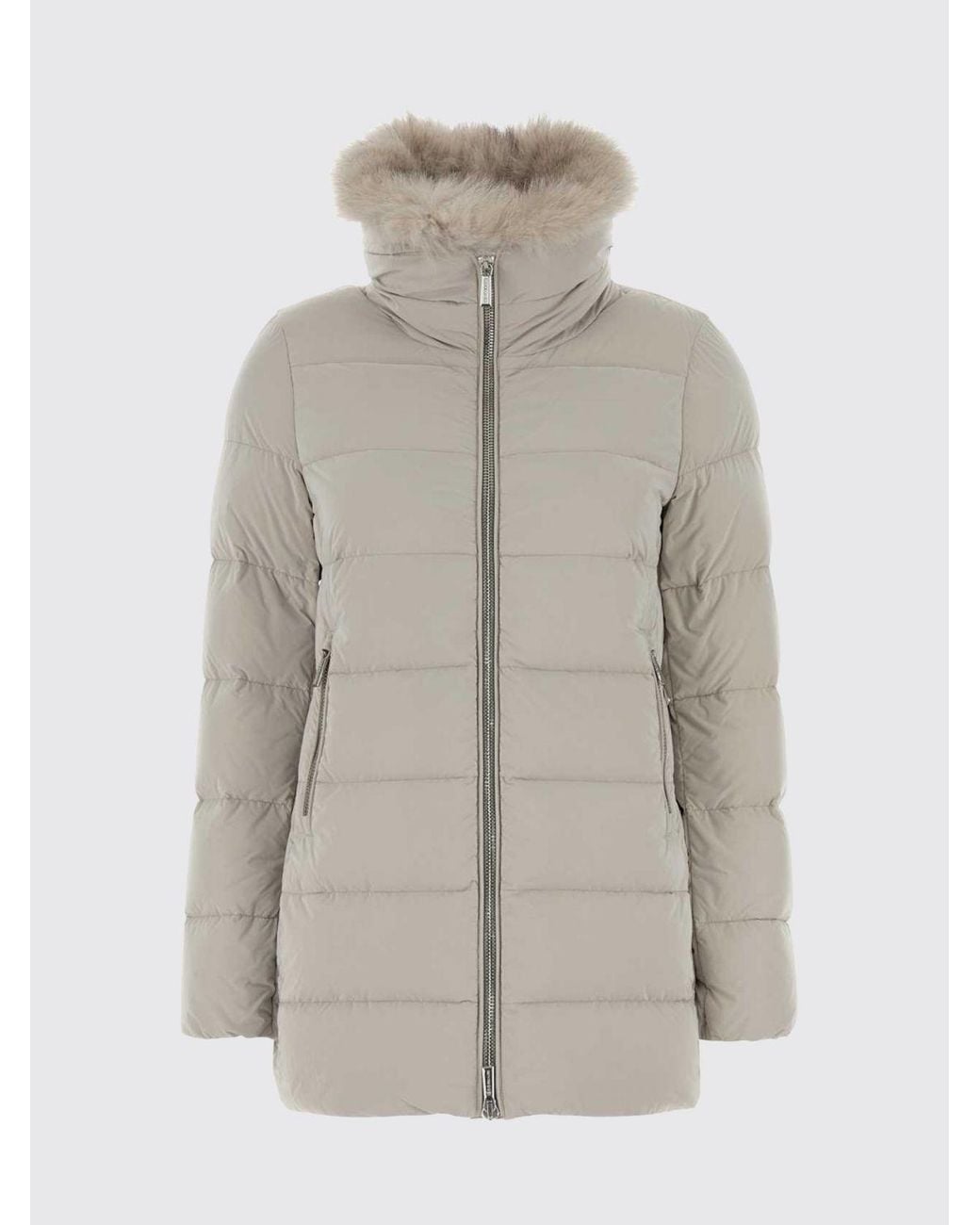 Moorer Gray Water-Repellent Knee-Length Down Jacket With Shearling Hood