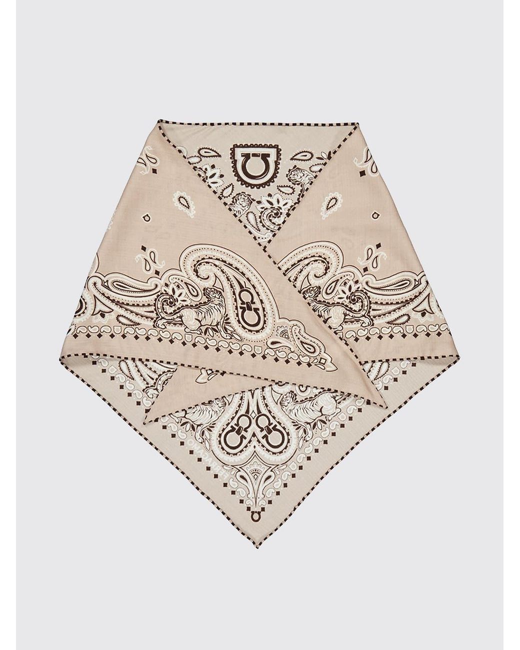 Ferragamo Natural Arabesque Cashmere And Wool Triangle Scarf With Logo for men