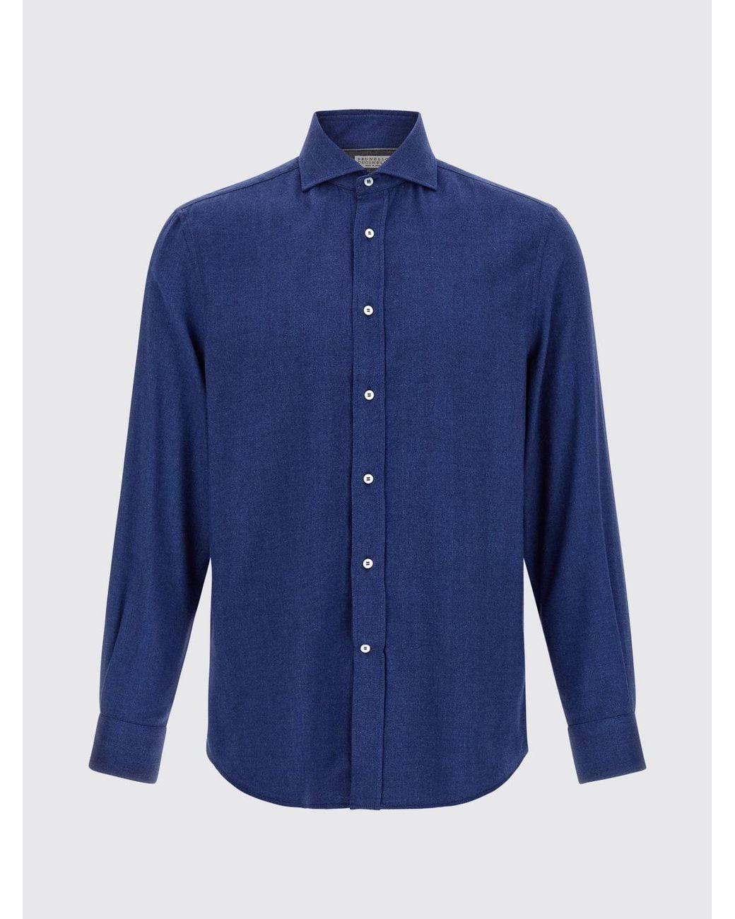 Brunello Cucinelli Blue French Collar Cotton Shirt With Long Sleeves for men