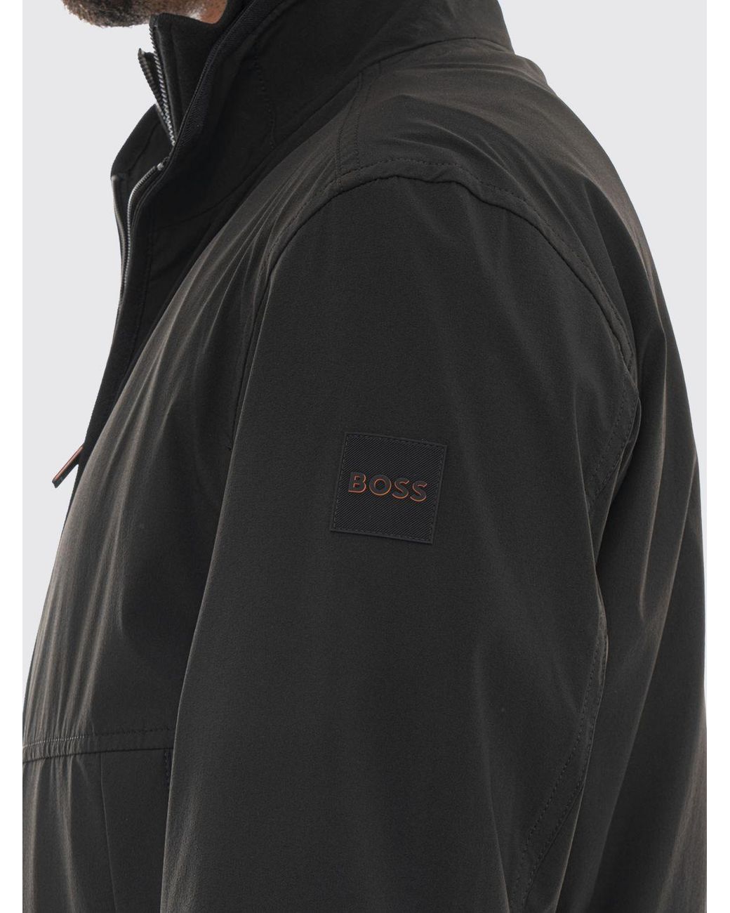 Boss Black Water-Repellent Softshell Bomber Jacket With High Neck And Zip Closure for men