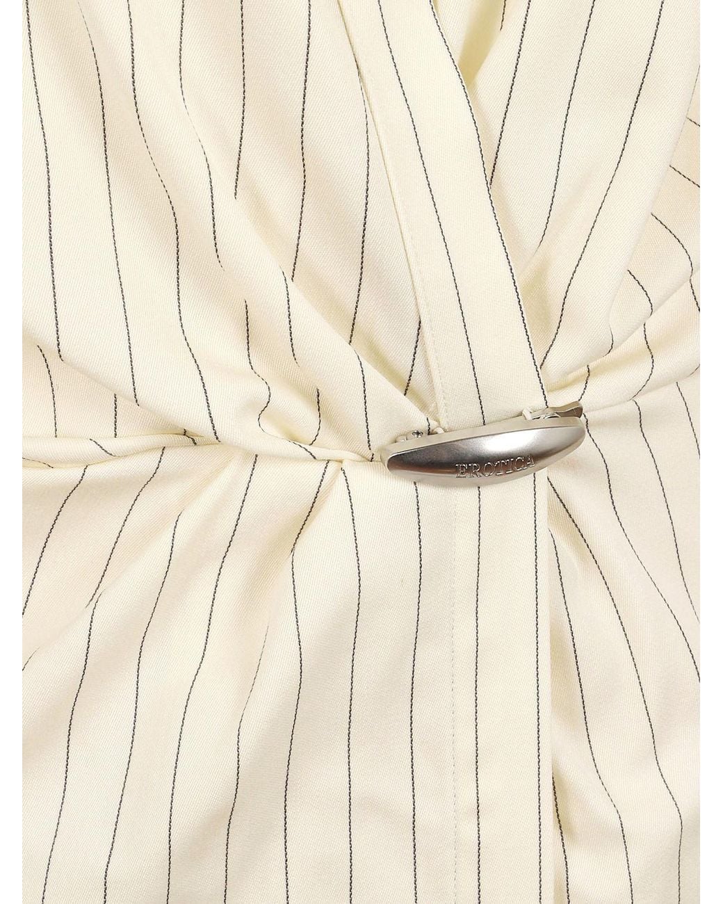 Dondup Natural Striped Virgin Wool Long Sheath Dress With Draped Waist