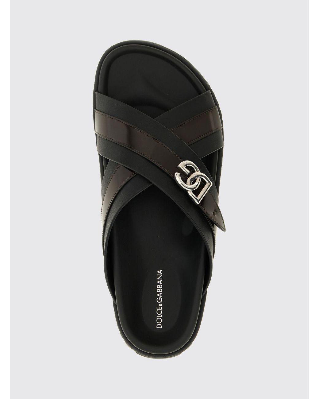 Dolce & Gabbana Black Dolce &Amp Gabbana Calfskin Leather Slide Sandals With Dg Monogram Plaque for men