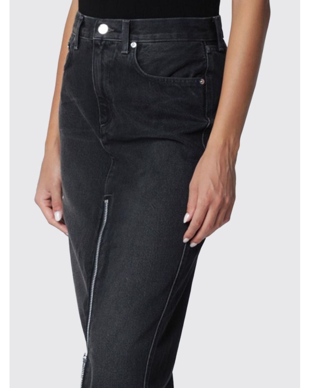 Haikure Black High-Waisted 5-Pocket Denim Midi Pencil Skirt