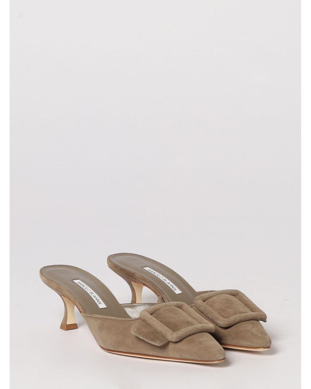 Manolo Blahnik Natural Maysale Suede Mules With Decorative Buckle