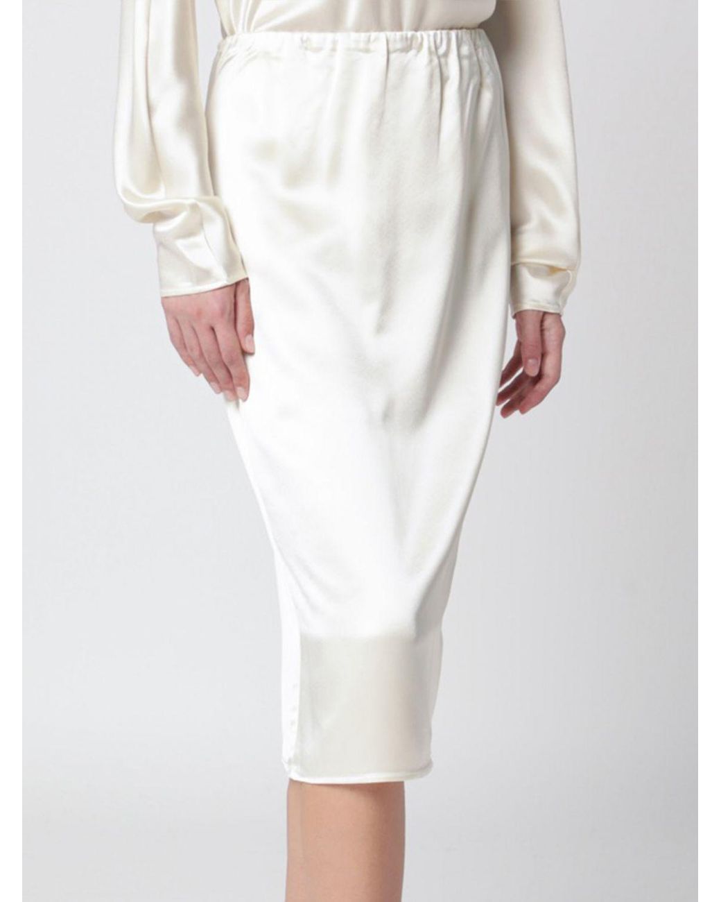 Almada Label White Liu Satin Midi Pencil Skirt With Elasticated Waistband