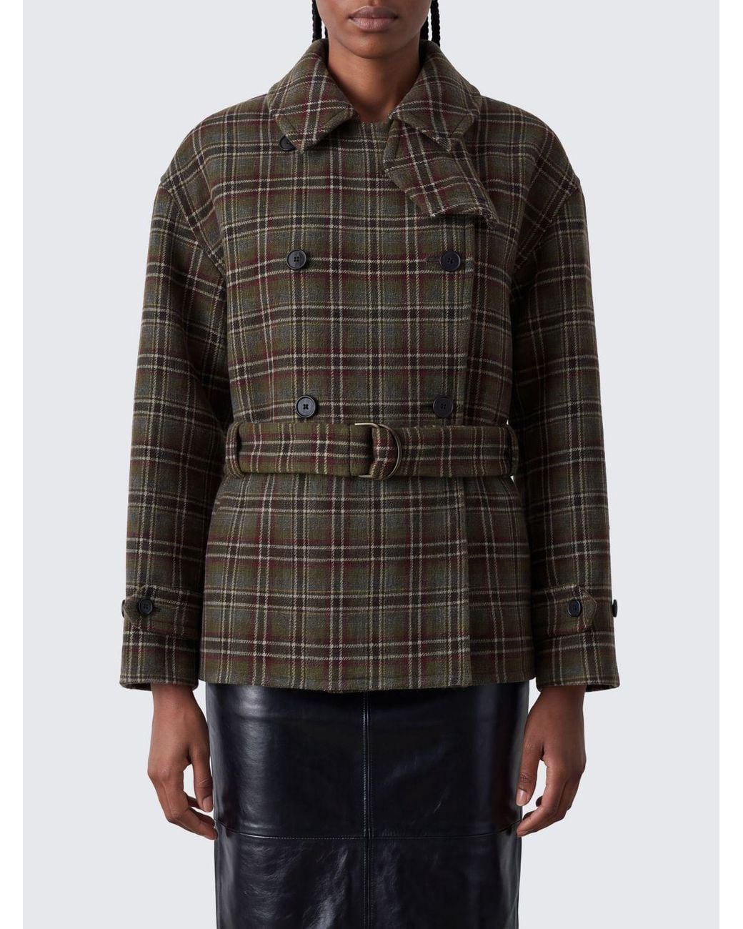 Chloé Black ChloÉ Tartan Wool-Blend Double-Breasted Peacoat With Waist Belt