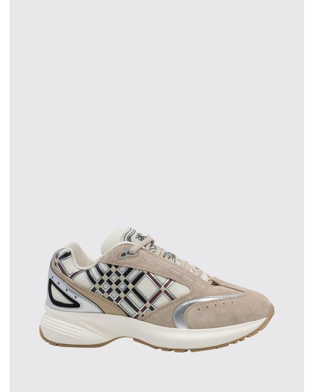 Burberry White Eclipse Suede And Fabric Check Low-Top Sneakers