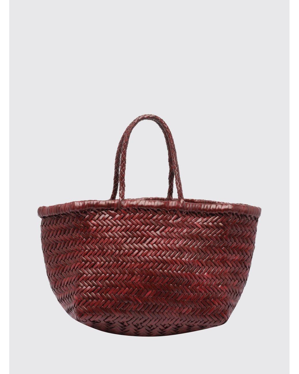 Dragon Diffusion Red Triplo Salto Woven Leather Handbag With Double Handle