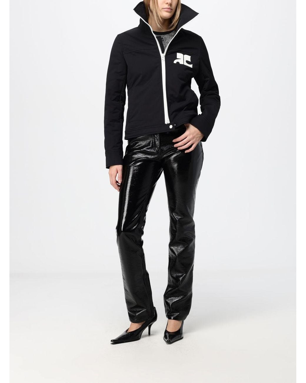 Courreges Black CourrÈ Ges Short Polyester Windbreaker Jacket With Contrast Logo