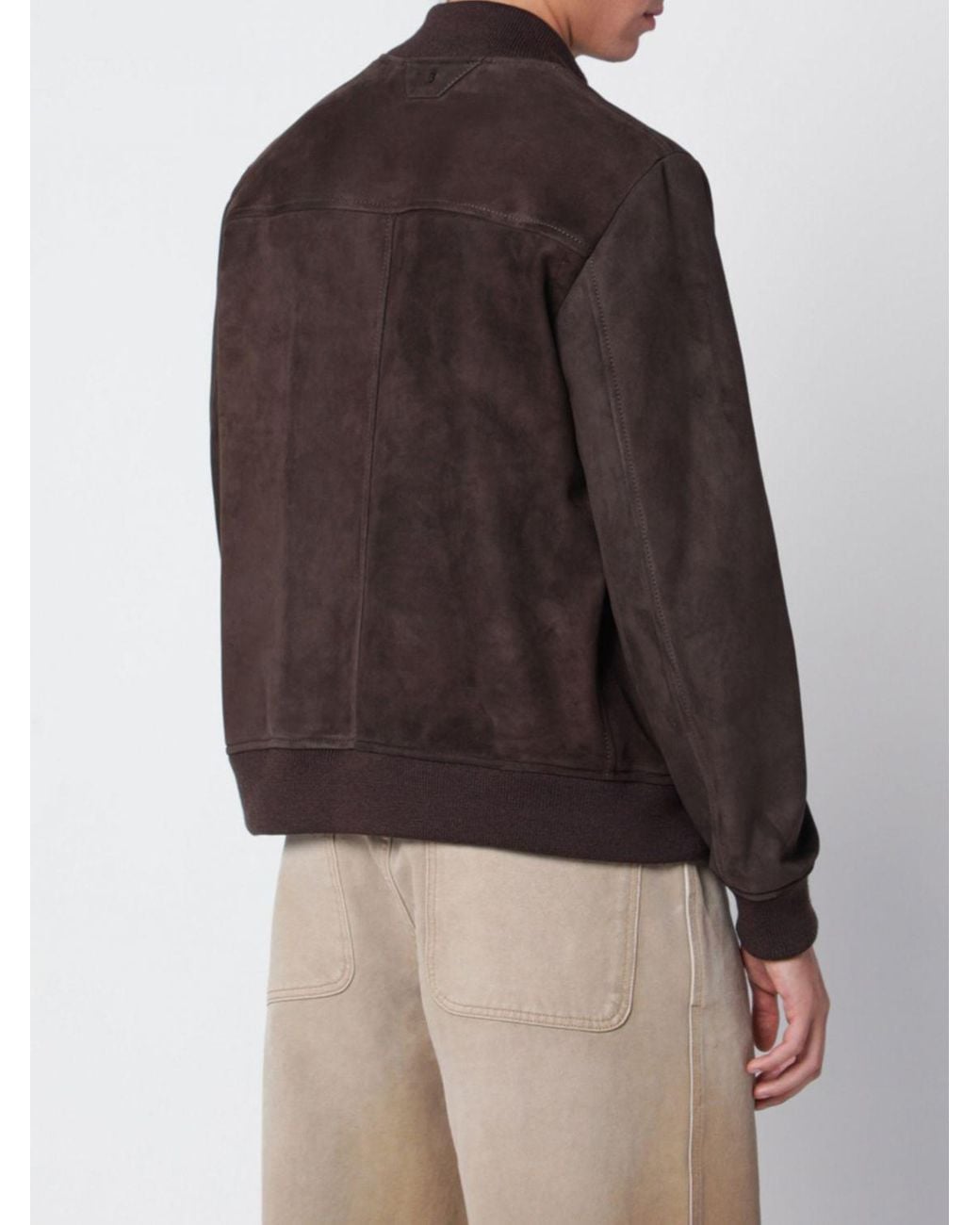 Salvatore Santoro Brown Suede Leather Bomber Jacket With High Neck And Zip Closure for men