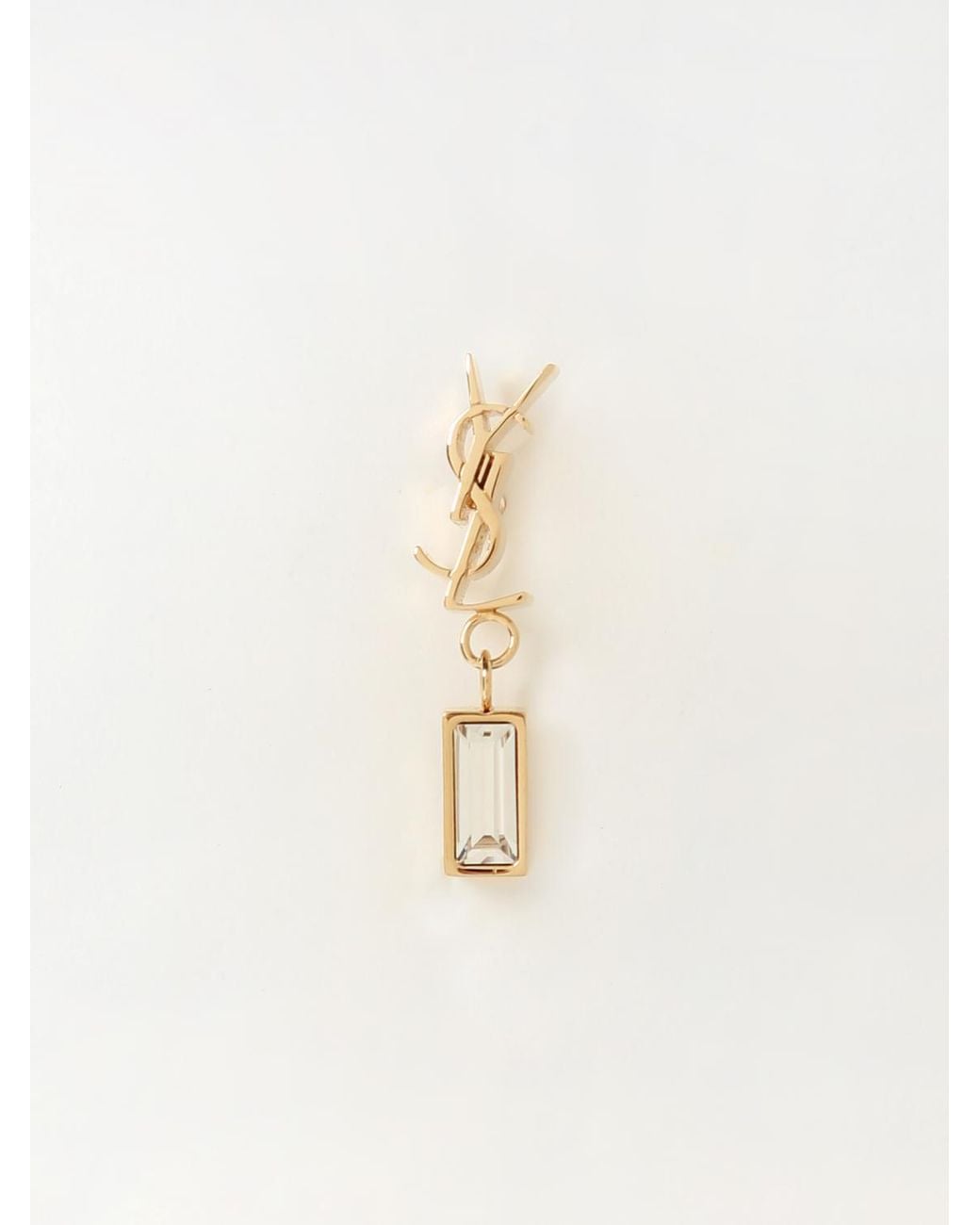 Saint Laurent Natural Brass Earring With Set Rhinestone