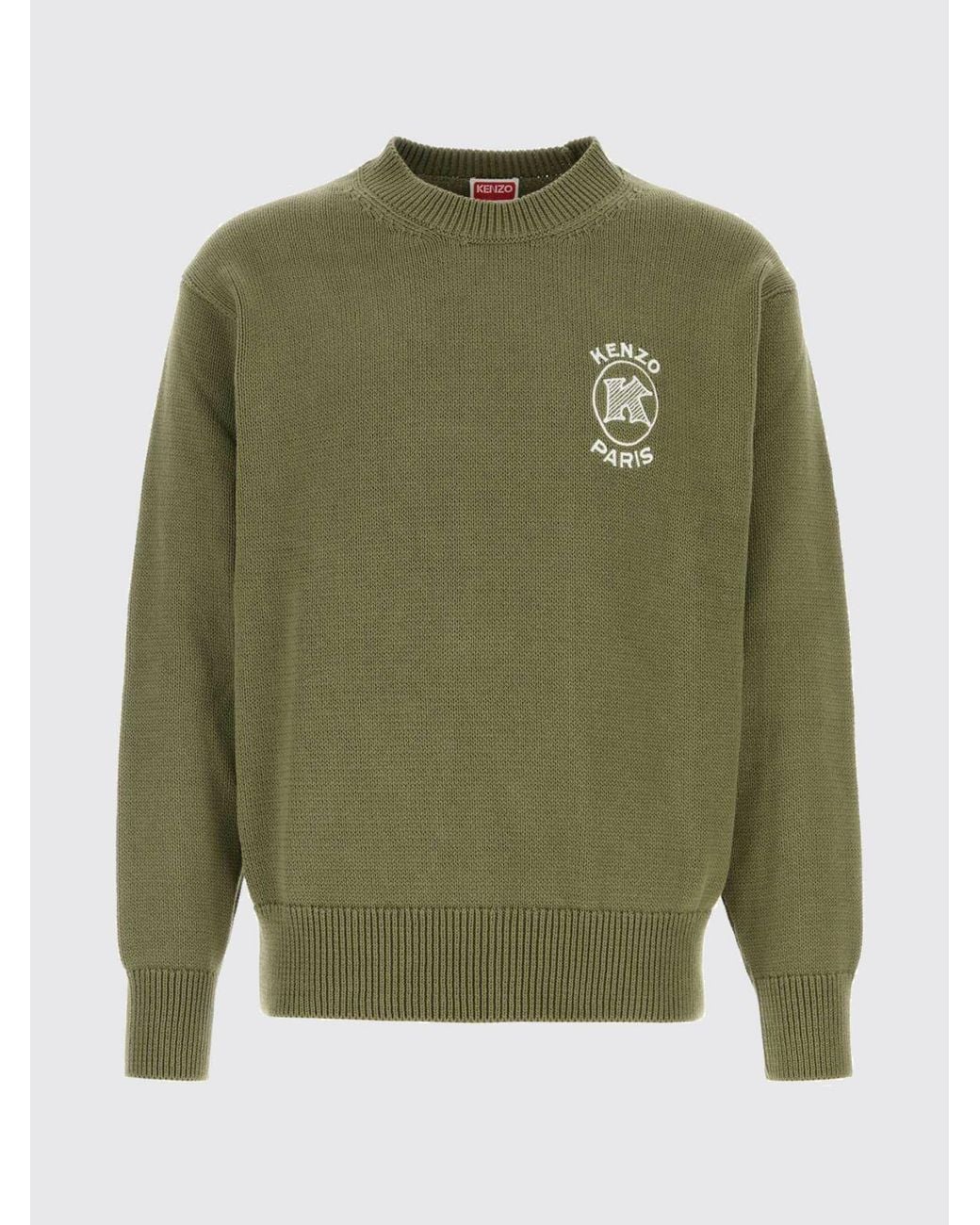 KENZO Green Crewneck Cotton Jumper With Contrast Embroidered Logo for men