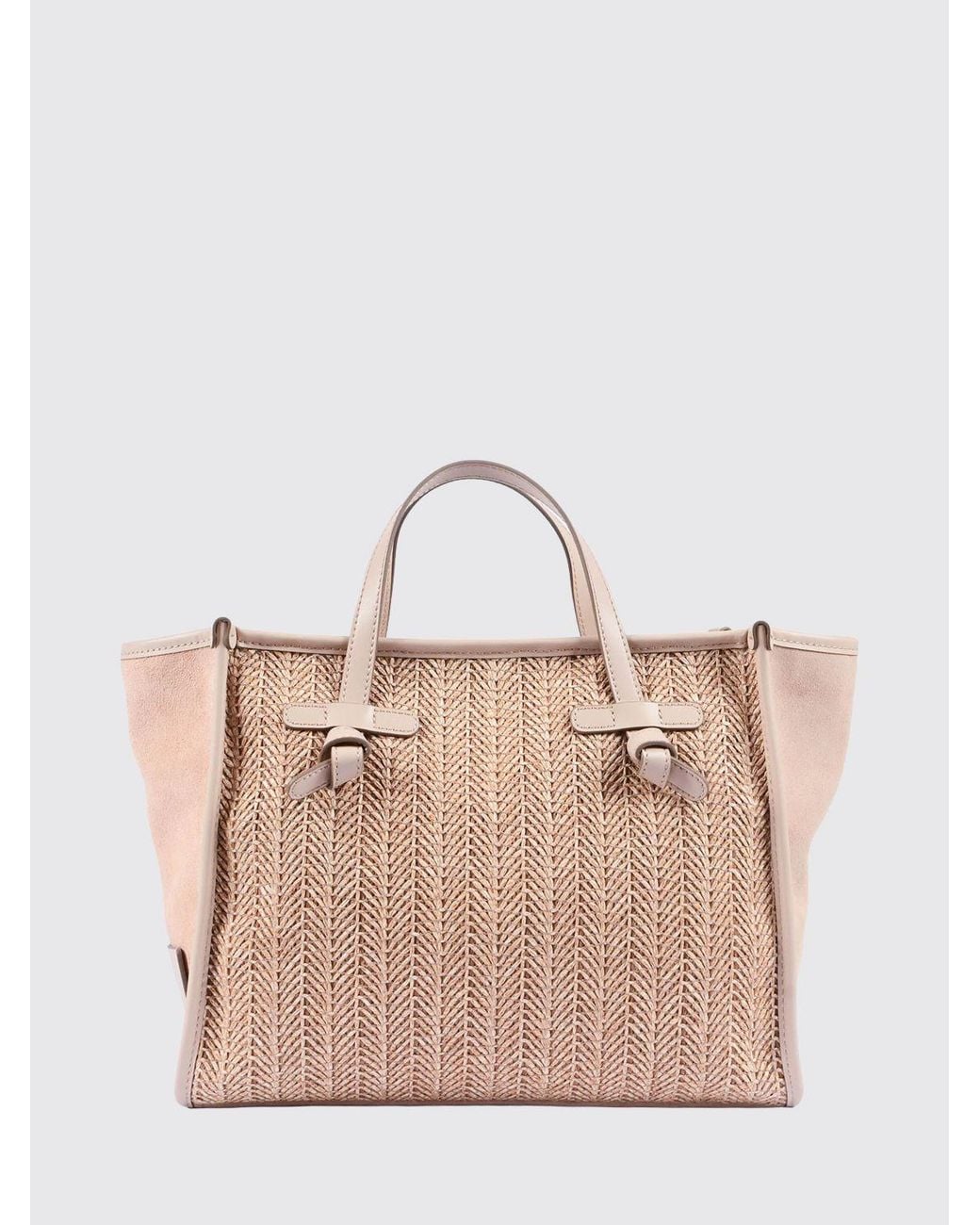 Gianni Chiarini Natural Miss Marcella Chevron Raffia And Suede Bag