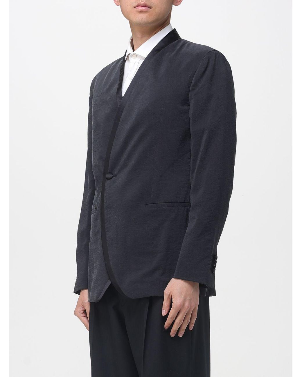 Giorgio Armani Blue Washed Silk Blend Blazer for men