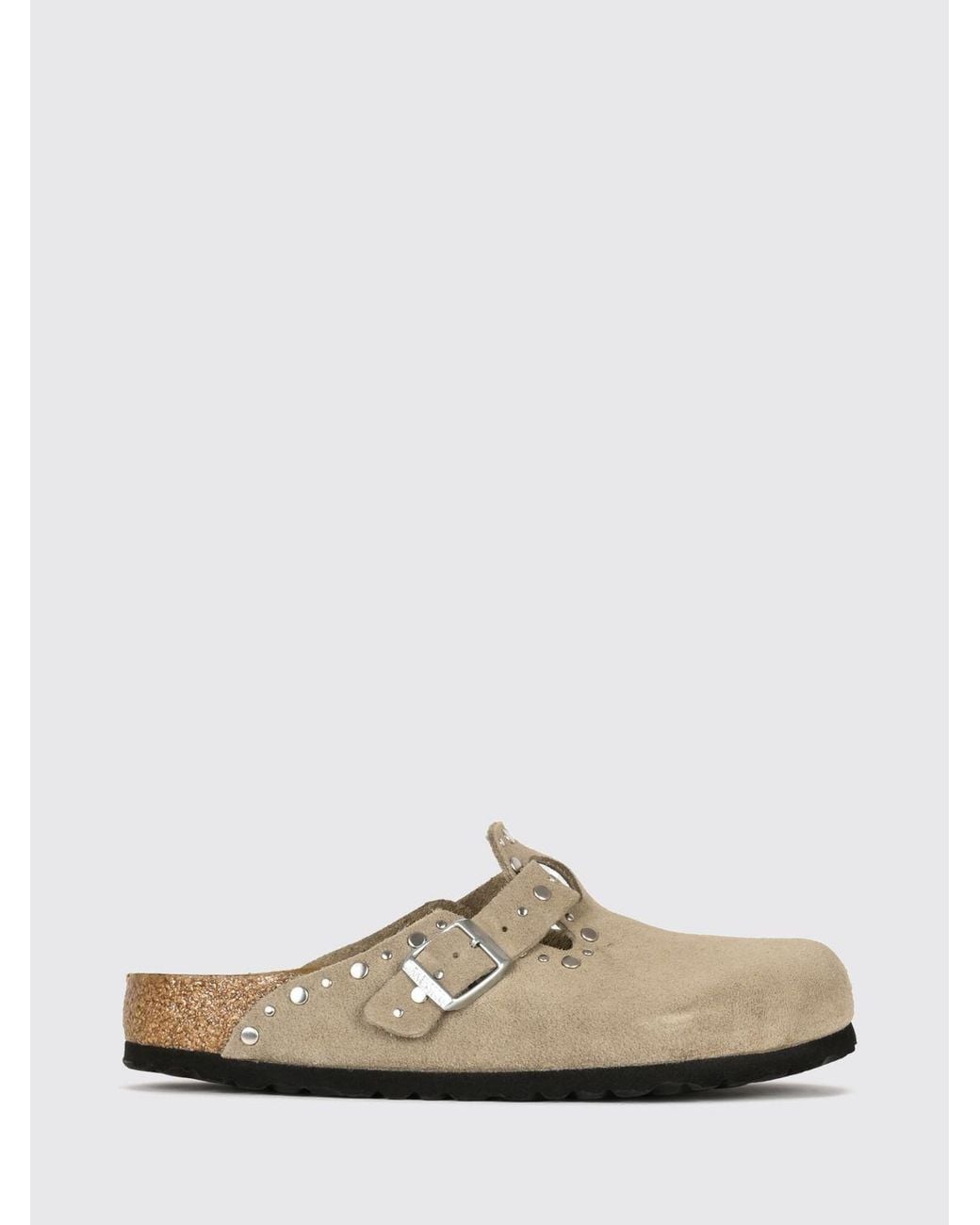 Birkenstock White Boston Rivet Studded Suede Leather Mules