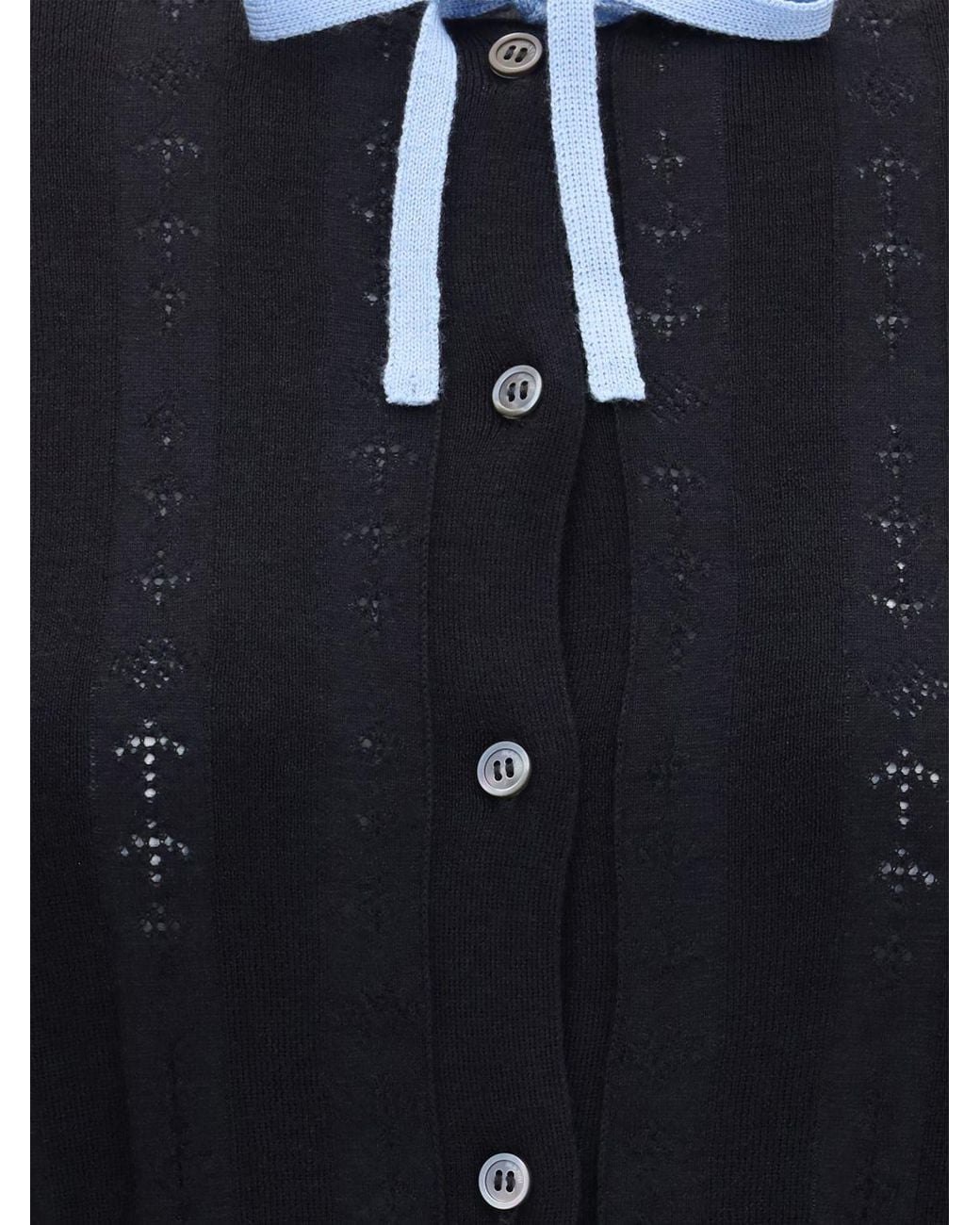 Marni Blue Slim Fit Wool And Silk Cardigan With Bow Detail