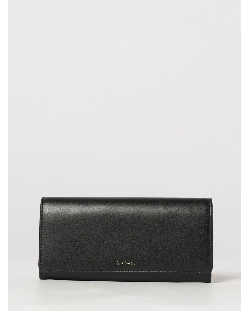 Paul Smith Gray Tri-Fold Smooth Leather Purse With Snap Button Closure And Front Logo