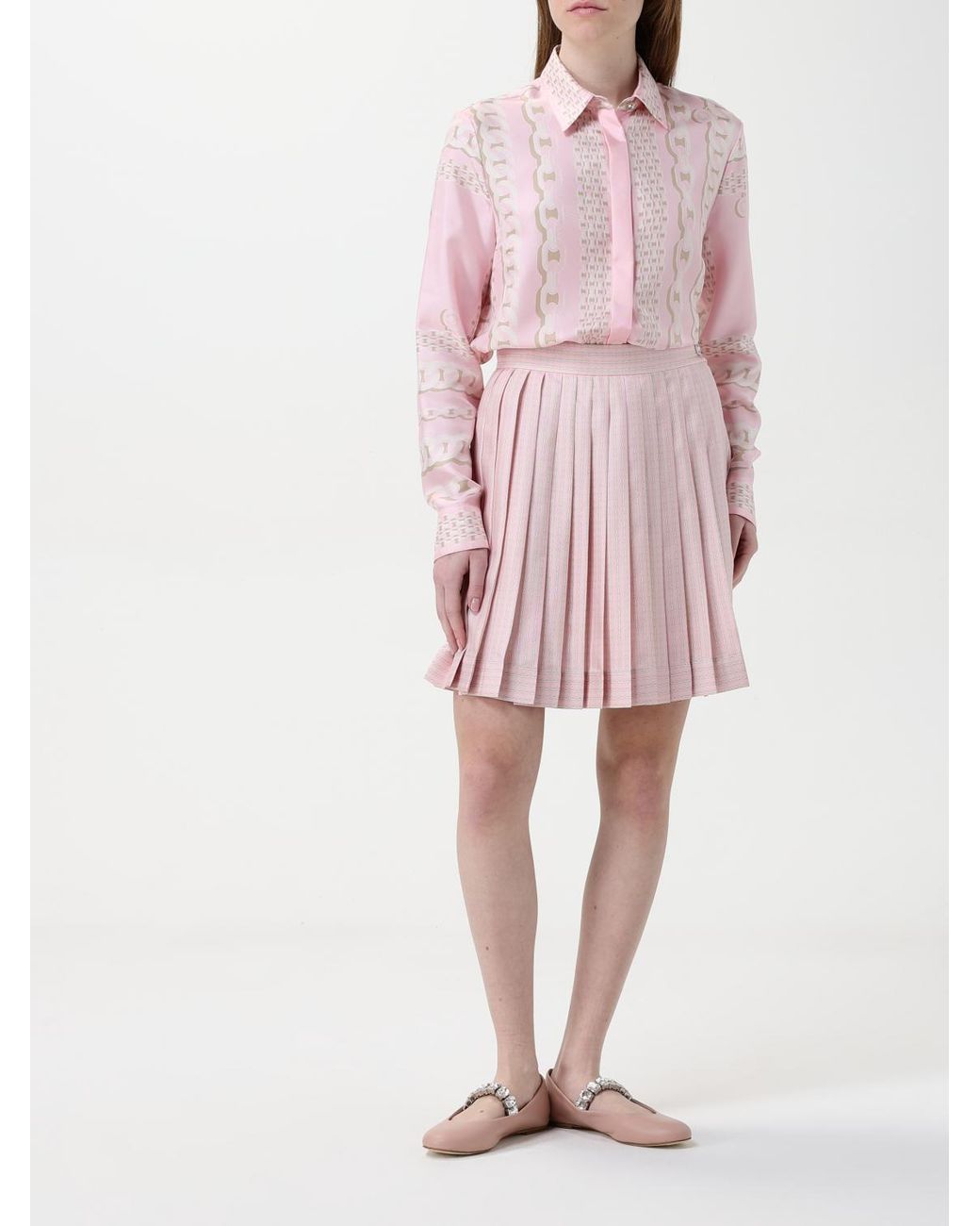 Versace Pink Chain Print Silk Blouse