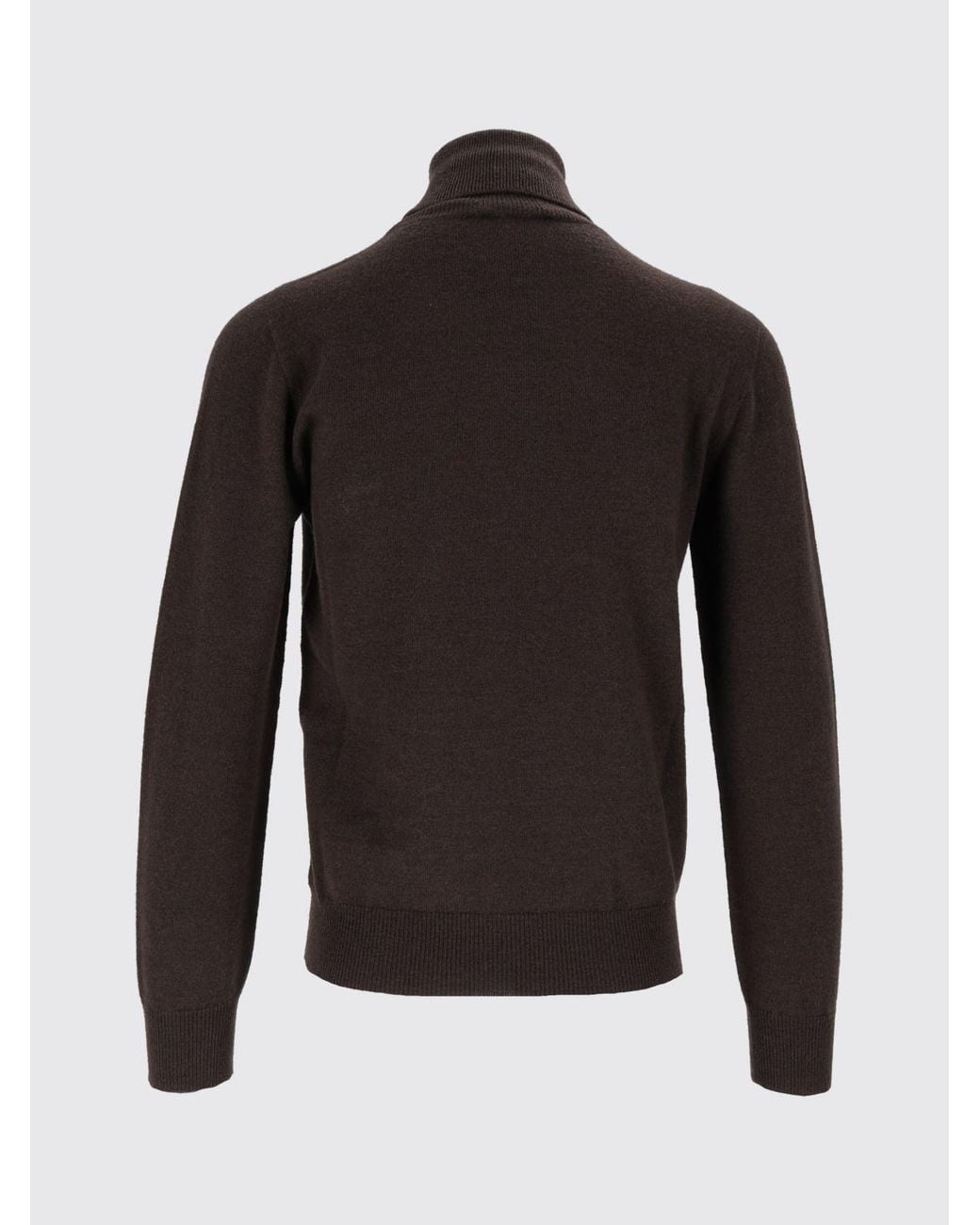 Kangra Brown Slim Fit Wool And Cashmere Turtleneck Jumper With Ribbed Cuffs
