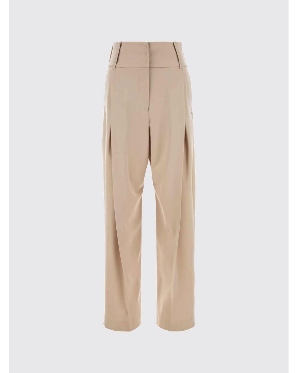 Sportmax Natural High-Waisted Tailored Virgin Wool Palazzo Trousers